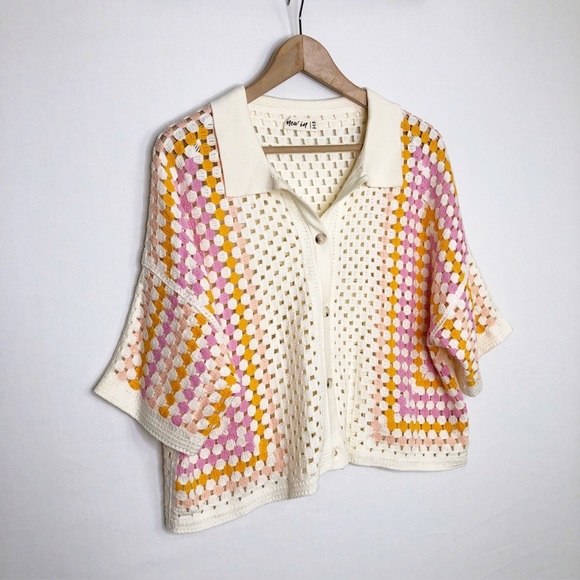 New In M/L polo Multicolored crochet cardigan - Picture 5 of 10